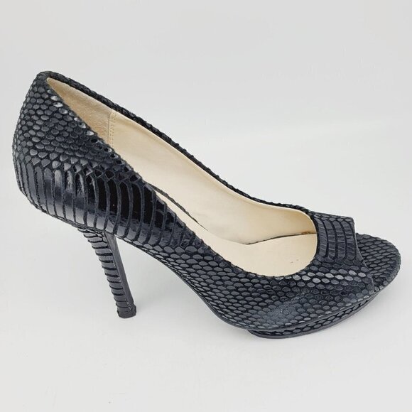 Michael by Michael Shannon Black Leather Peep Toe 4" Heels Snakeskin Texture 7.5 - Picture 12 of 13